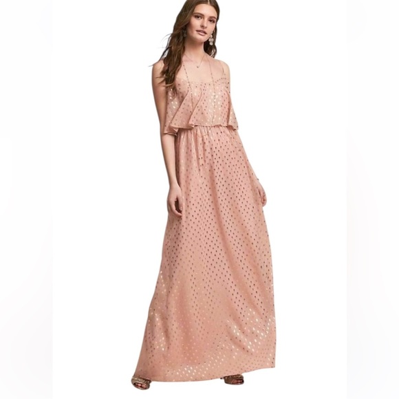 Anthropologie BHLDN Metallic Dots Paris Maxi Dress Gown Pink Size S - Picture 11 of 11